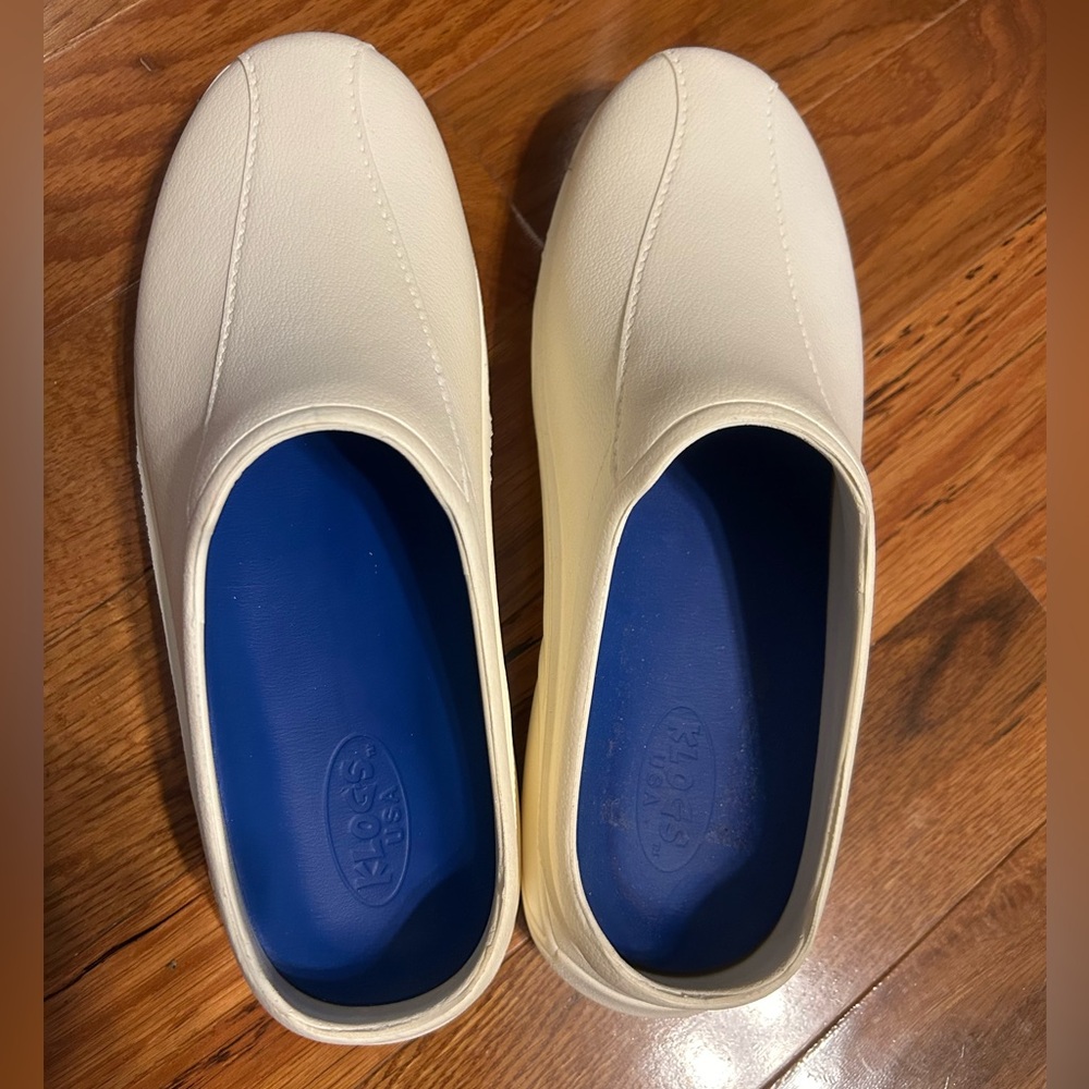 Klogs White Mules with Blue Insoles